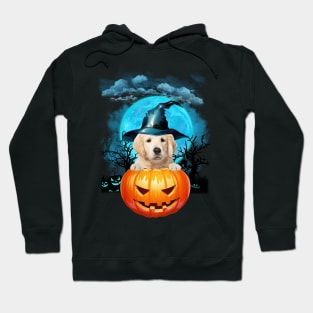 Goldden Retriever Witch Hat Pumpkin And Blue Moon Halloween Hoodie